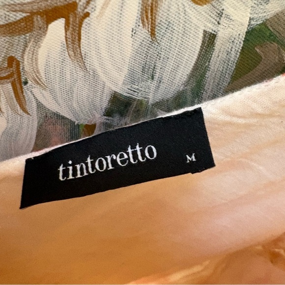 Tintoretto Linen Floral Dress White Pink Orange Short Sleeve V-Neck Size M - Picture 16 of 16